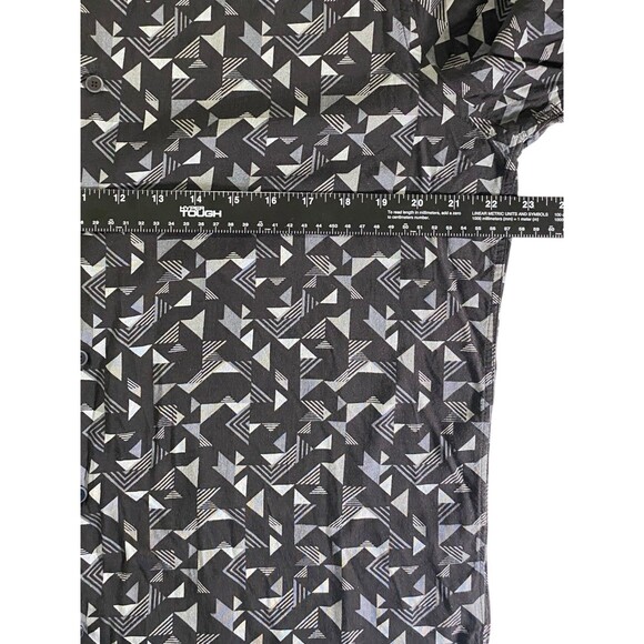 Alfani Shirt Mens Large Black Grey Geometric Button Up Short Sleeve Casual - Picture 6 of 10